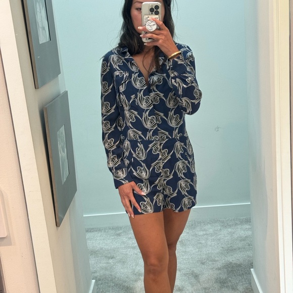 Derek Lam 10 Crosby Navy black and white print romper size 0 - Picture 1 of 3